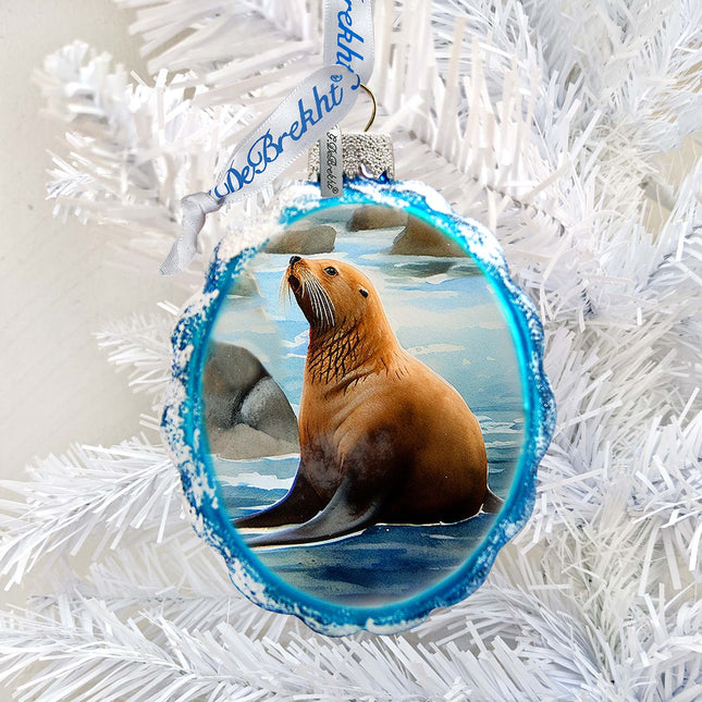 Coastal Decorations - Sea Lion Keepsake Glass Ornaments by G. Debrekht - Christmas Decor - 777391-0