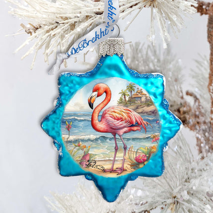 Nautical Christmas Ornaments - Flamingo Keepsake Glass Ornaments by G. Debrekht - Coastal Holiday Decor - 777394-3