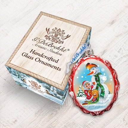 Playing with The Snowman Mercury Glass Ornament by G. DeBrekht - Christmas Santa Snowman Decor - 777383-2