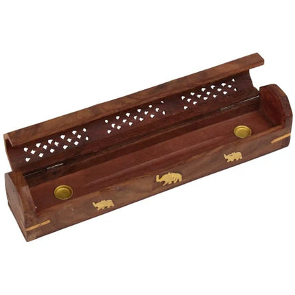 Sacred Wood Serenity – 12" Hand-Carved Incense Holder-0