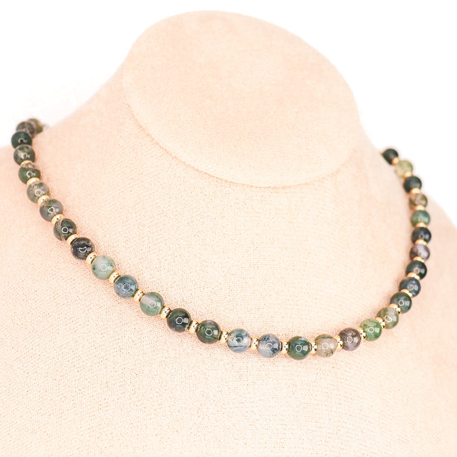 CIRCE | Moss Agate and 18 and 24 carat Gold plated necklace-0