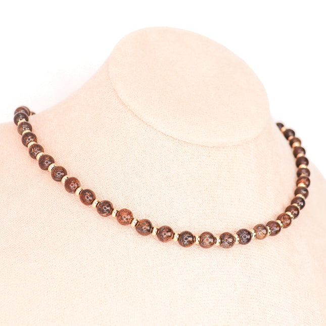 CIRCE | Bronzite and 18 and 24 carat gold plated necklace-0