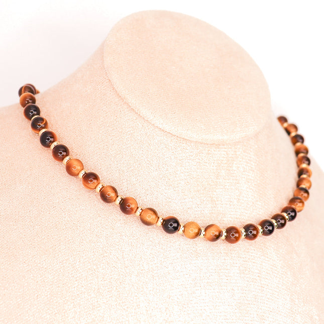 CIRCE | Tiger Eye and 18 and 24 carat Gold plated necklace-0