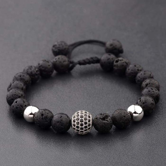 Crystal Ball Silver Lava Stone Bracelet-0