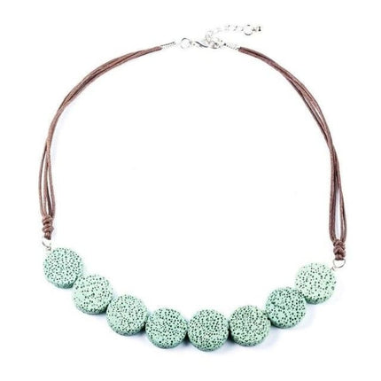 Cyan Tablet Beads Lava Stone Essential Oils Necklace-0