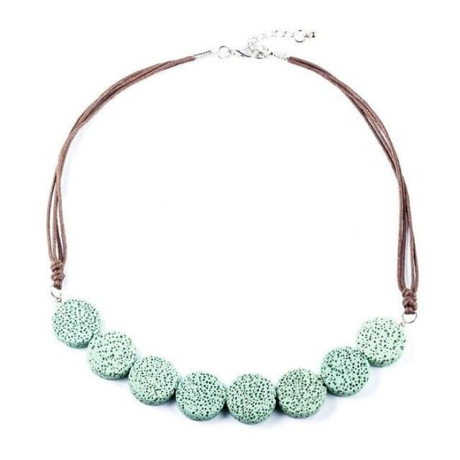 Cyan Tablet Beads Lava Stone Essential Oils Necklace-0