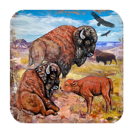 Buffalos Wooden Cork Coasters Gift Set of 4 by Nature Wonders - Nature Wildlife Decor  - 95217C-S4-3