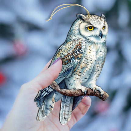 Alaskan Snowy Owl Wooden Ornaments by G.Debrekht - Wildlife Holiday Decor - 8710004-5-4