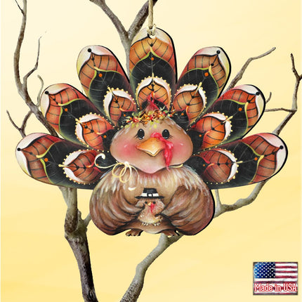 Be Thankful Turkey Sitter Wooden Ornaments by Jamie Mills-Price - Thanksgiving Halloween Decor - 8457702-2