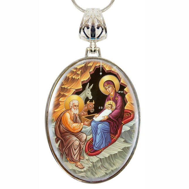 Orthodox Nativity Silver Plated Mother of Pearl Necklace Jewelry - 43052-0