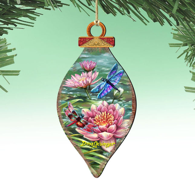 Dragonflies and Water Lilies Wooden Ornaments by Gelsinger - Wildlife Holiday Decor - 8041165-DG-0