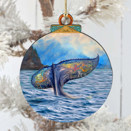 Rainbow Humpback's Tail Wooden Ornaments by G.Debrekht - Wildlife Holiday Decor - 870044-2