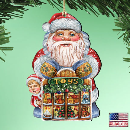 Toy Shop Santa Christmas Wooden Ornaments by G. DeBrekht - Christmas Santa Snowman Decor - 8119172-1