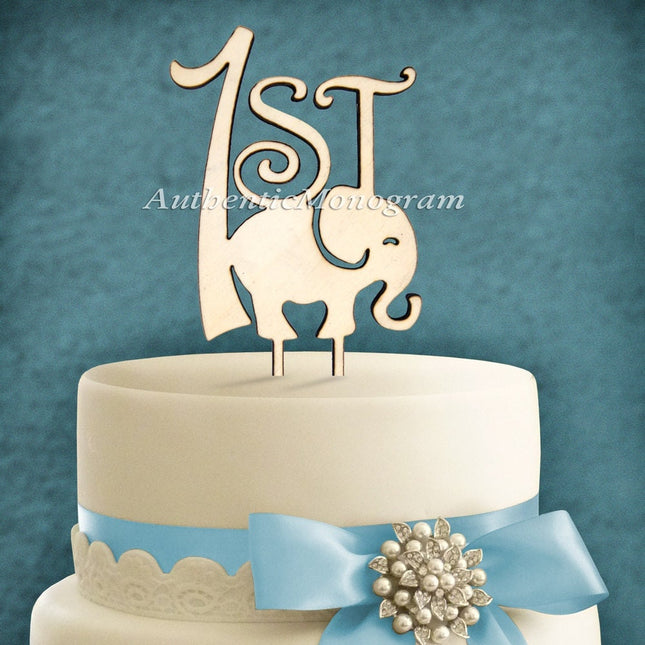 First Birthday Elephant Cake Topper. Natural Wood, Birthday, Nursery, Baby, Newborn, Celebration,  4113-0