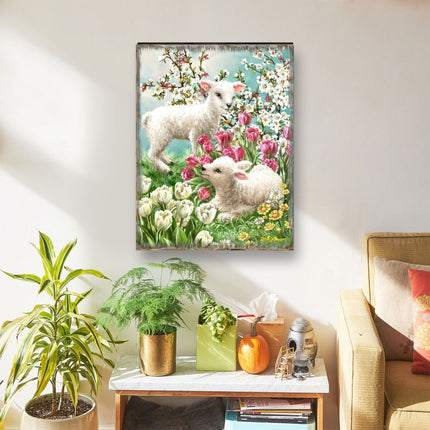 Easter Lambs Wooden Wall Art by D. Gelsinger - Easter Spring Decor - 95673B-DG-4