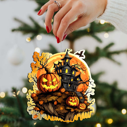 Spooky Houses Decorative Wooden Ornaments of 3 by G. Debrekht - Halloween Decor - 8091007-S3-4