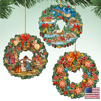 Wreaths Keepsake Wooden Ornaments Set of 3 by G. DeBrekht - Christmas Decor - 8100111S3-0
