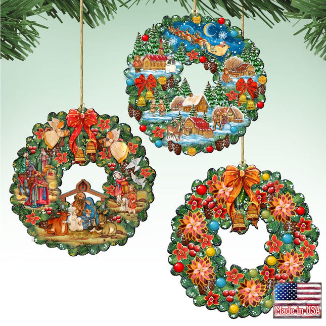 Wreaths Keepsake Wooden Ornaments Set of 3 by G. DeBrekht - Christmas Decor - 8100111S3-0
