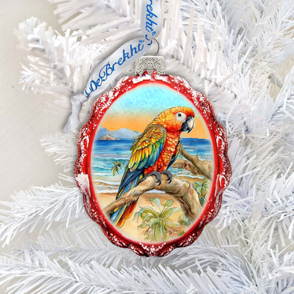 Coastal Christmas Decor - Parrot Keepsake Glass Ornaments by G. Debrekht - Coastal Holiday Decor - 777393-1