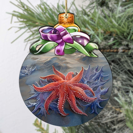 Sunflower Sea Star Bow Wooden Ornaments by G.Debrekht - Wildlife Holiday Decor - 870018-1