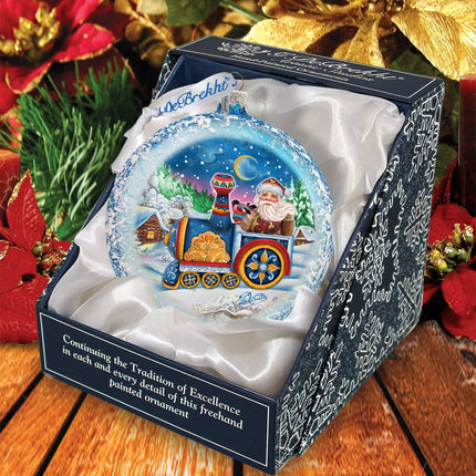 Santa Express Glass Ornament by G. DeBrekht - Christmas Santa Snowman Decor - 744-040-3