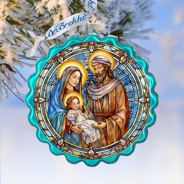 Classical Holy Family Wreath Glass Ornament by G. Debrekht - Nativity Holiday Decor - 759-057-0
