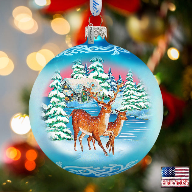 Winter Deer's Ball Glass Ornament Christmas Decor by G. DeBrekht - 73114-0