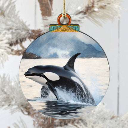 Alaskan Orcas Wooden Ornaments by G.Debrekht - Wildlife Holiday Decor - 870051-2