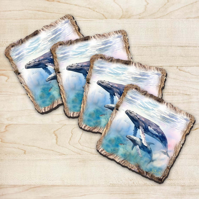 Humpback Whale Wooden Cork Coasters Gift Set of 4 by Nature Wonders Nature Wildlife Decor  - 95395C-S4-0