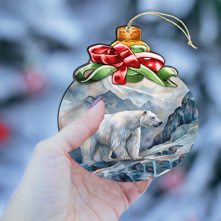 Arctic Frost Peak Polar Bear Wooden Ornaments by G.Debrekht - Wildlife Holiday Decor - 870020-4