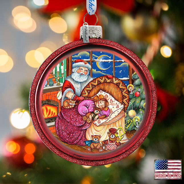 Christmas Night Glass Ornament by G. DeBrekht - Christmas Santa Snowman Decor - 73615C-0