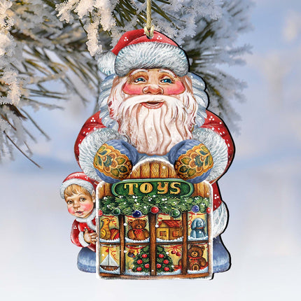 Toy Shop Santa Christmas Wooden Ornaments by G. DeBrekht - Christmas Santa Snowman Decor - 8119172-0