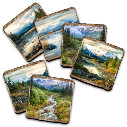 Mountain River Wooden Cork Placemat and Coasters Gift Set of 7 by Nature Wonders Nature Wildlife Decor  - 85407C-S7-2