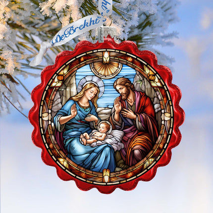 Sacred Beauty - Classic Holy Family Nativity Wreath Glass Ornament by G. Debrekht - Nativity Holiday Decor - 759-056-0