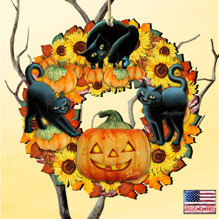 Halloween Cats Wreath Wooden Ornaments by G. DeBrekht - Thanksgiving Halloween Decor - 8185305-4-SL-1