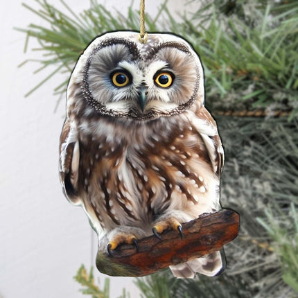 Alaskan Boreal Owl Wooden Ornaments by G.Debrekht - Wildlife Holiday Decor - 8710004-3-1