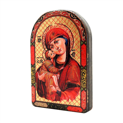 Mother of God Wooden Gold Plated Religious Chris Orthodox ian Sacred Icon - Inspirational Icon Decor - 86011-4