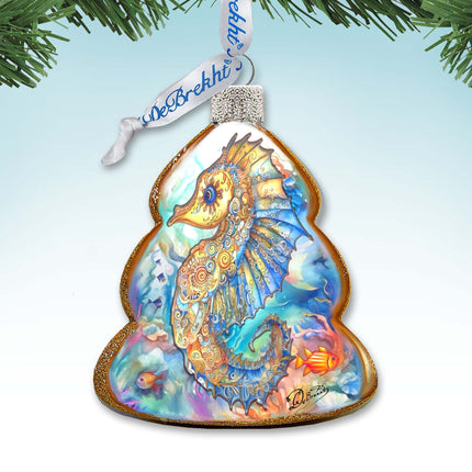Holiday Coastal Decor - Seahorse Keepsake Glass Ornaments by G. Debrekht - Coastal Holiday Decor - 777398-2