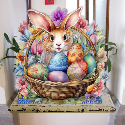 Bunny in a Basket Holiday Door Decor by G. Debrekht - Easter Spring Decor - 8652764H-1