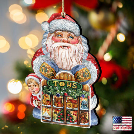 Toy Shop Santa Christmas Wooden Ornaments by G. DeBrekht - Christmas Santa Snowman Decor - 8119172-2