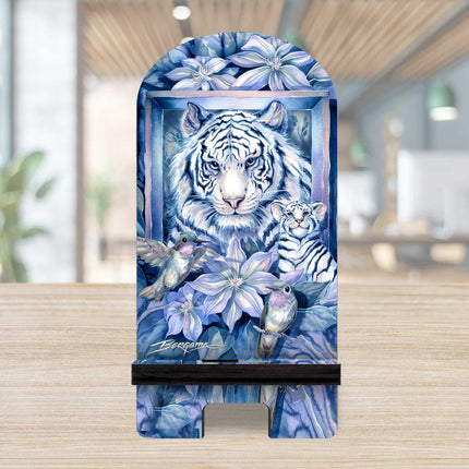 Tiger in the Garden Cell Phone Stand Wildlife Decor Wood Mobile Tablet Holder Charging Station Organizer - 892096-JB-2