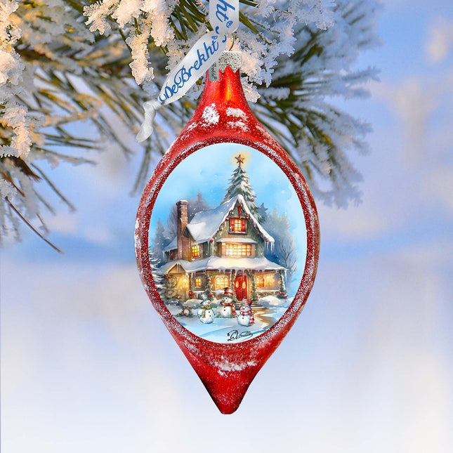 Christmas Cottage Drop Glass Ornament by G. Debrekht Christmas Santa Snowman Decor - 757-042-0