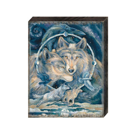 In Spirit I Am Free Wolves Ravens Wooden Wall Art by J. Bergsma - Nature Wildlife Decor - 85922723B-JB-4