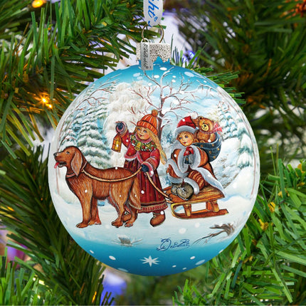 Winter Kids Ball Glass Ornament by G. DeBrekht - Christmas Decor - 73113-2