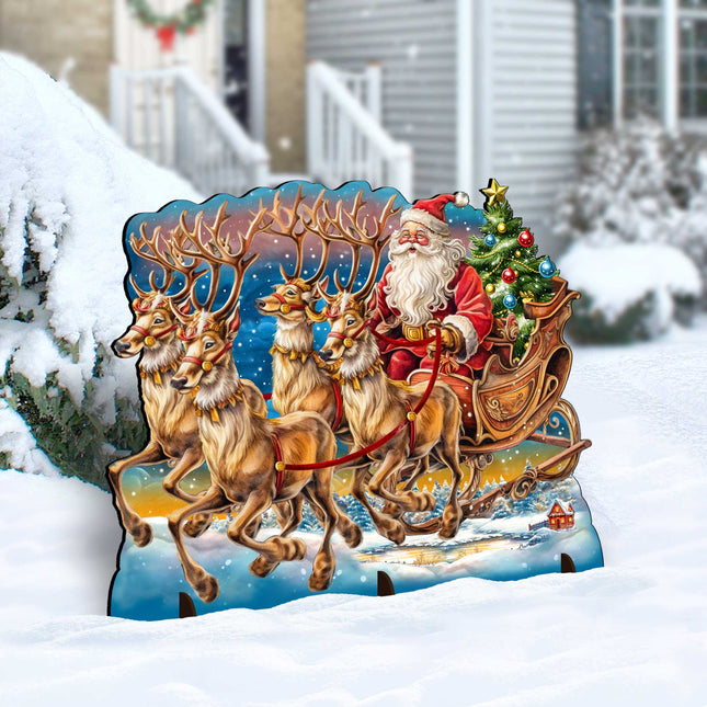 Santa in Sleigh Outdoor Decor by G. Debrekht - Christmas Santa Snowman Decor - 8611037F-0