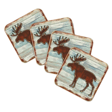 Moose Wooden Cork Coasters Gift Set of 4 by Nature Wonders - Nature Wildlife Decor  - 8198222-9C-S4-4