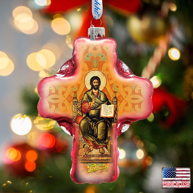 Jesus Cross Glass Ornament by G. DeBrekht - Nativity Holiday Decor - 758-005-0