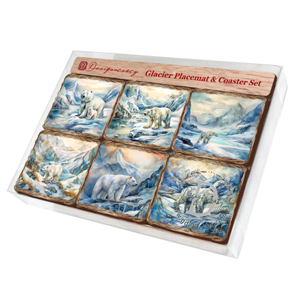 Polar Bear Wooden Cork Placemat and Coasters Gift Set of 7 by Nature Wonders Nature Wildlife Decor  - 85404C-S7-4