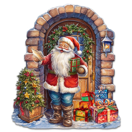 Santa's Surprise Visit Holiday Door Decor  by G. Debrekht - Christmas Santa Snowman Decor - 8611045H-4