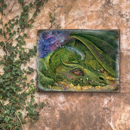 Never Tickle a Sleeping Dragon Fantasy Wooden Wall Art by Josephine Wall - Fantasy Decor - 852135-JW-0